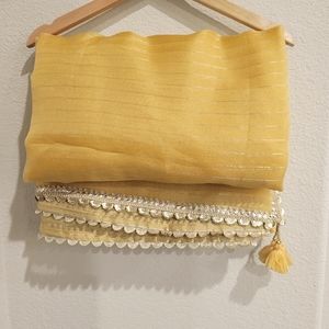 Pure Organza Silk gotta parti sari/ saree with tassels + blouse